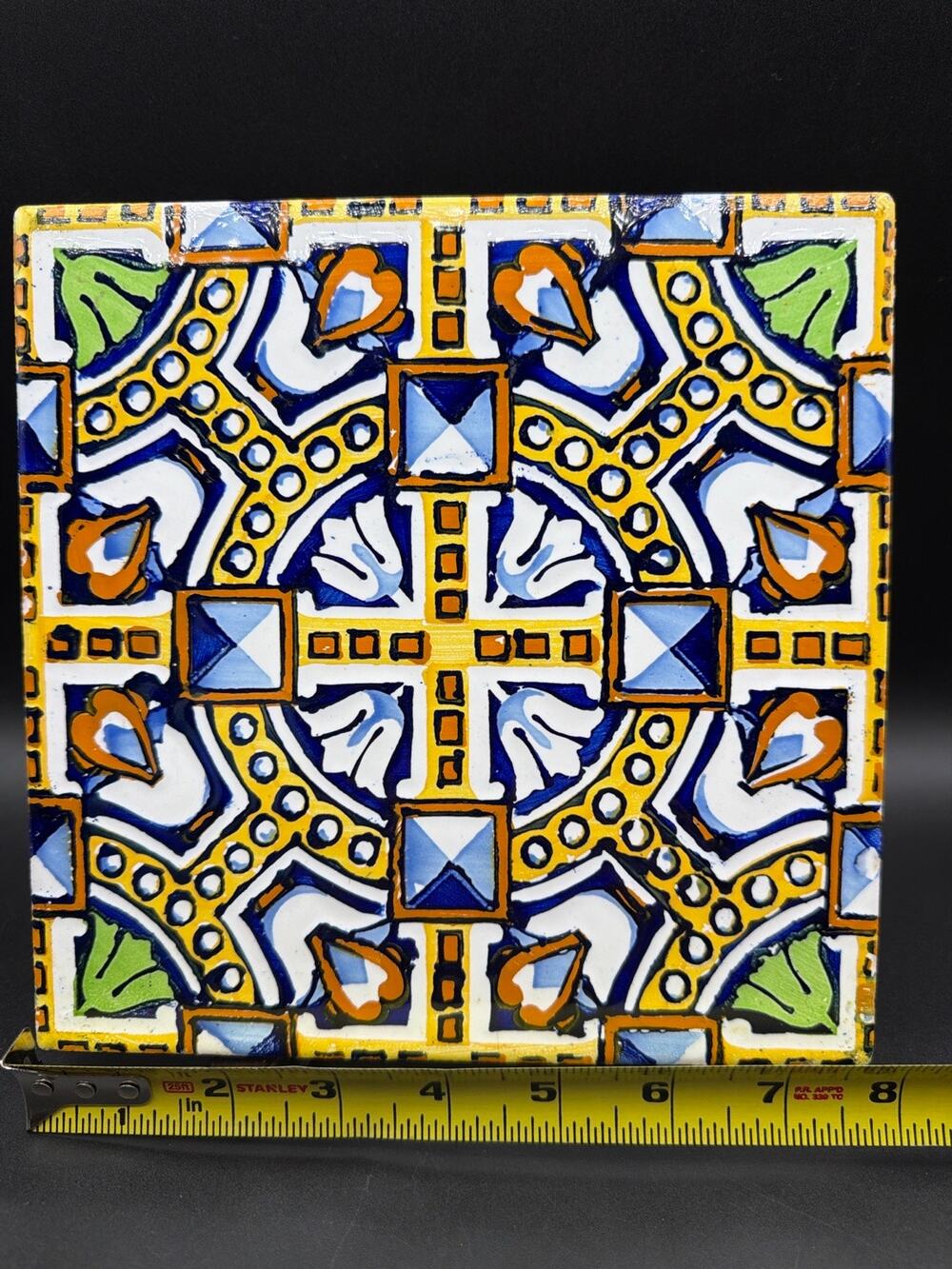 MCM Italian Ceramic Tile Trivet Olive Taupe Sunburst Timecraft San Francisco